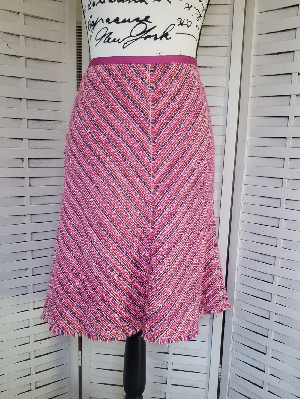 Marc Jacobs Pink Multi-Stripe A-Line Tweed Skirt Size 8